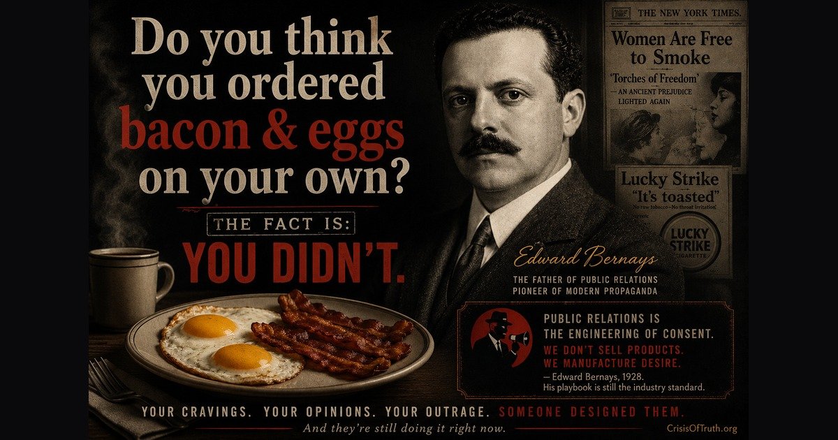 Do you think you ordered bacon and eggs on your own? The fact is: You didn't. Edward Bernays — the father of public relations, pioneer of modern propaganda.