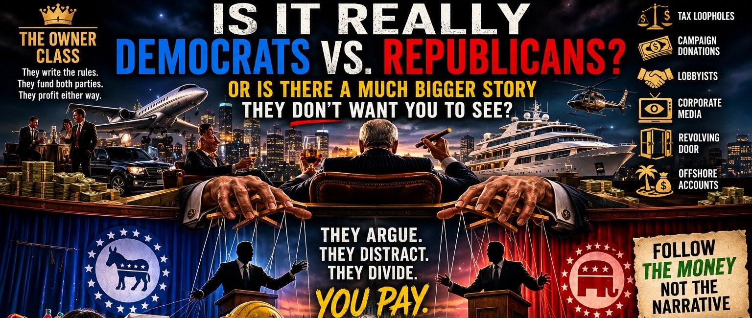 The Owner Class — they write the rules, they fund both parties, they profit either way