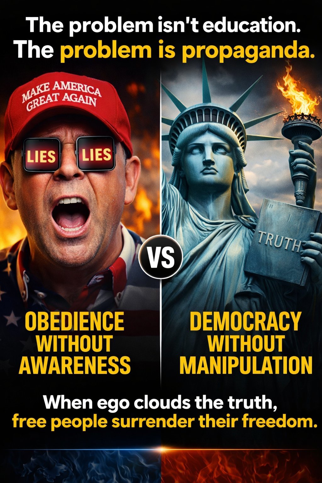 The problem isn't education - the problem is propaganda. Obedience without awareness vs Democracy without manipulation.