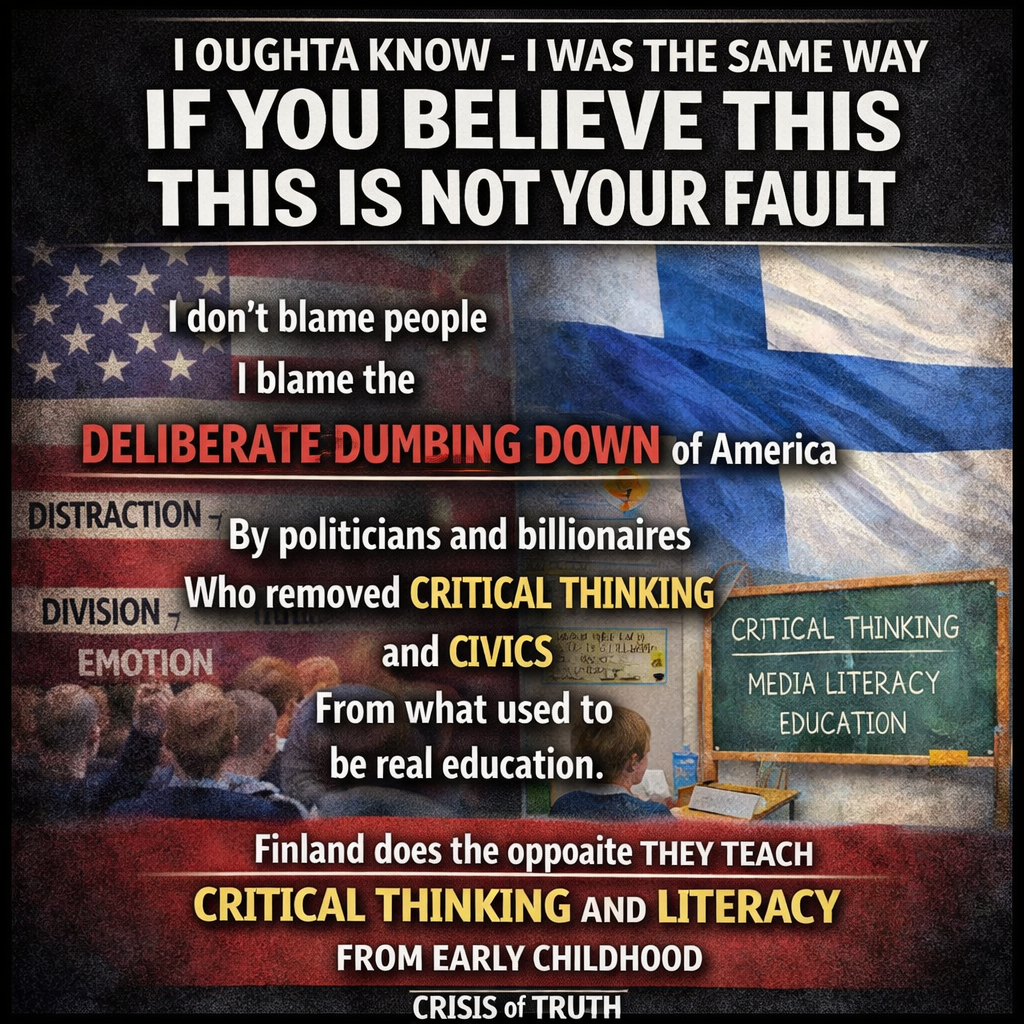If You Believe This, This Is Not Your Fault — the deliberate dumbing down of America by politicians and billionaires who removed critical thinking and civics from education