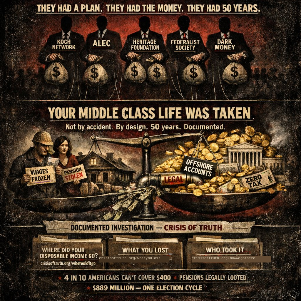 Your Middle Class Life Was Taken. Not by accident. By design. 50 Years. Documented. Follow the Money.