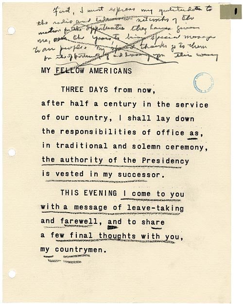 President Dwight D. Eisenhower delivering his televised farewell address, January 17, 1961