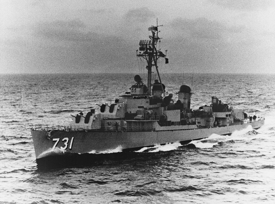 The destroyer USS Maddox underway at sea in the early 1960s